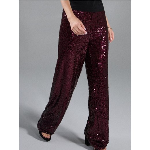 Sinsay - Spodnie wide leg z błyszczącymi cekinami - bordowy ze sklepu Sinsay w kategorii Spodnie damskie - zdjęcie 187610076