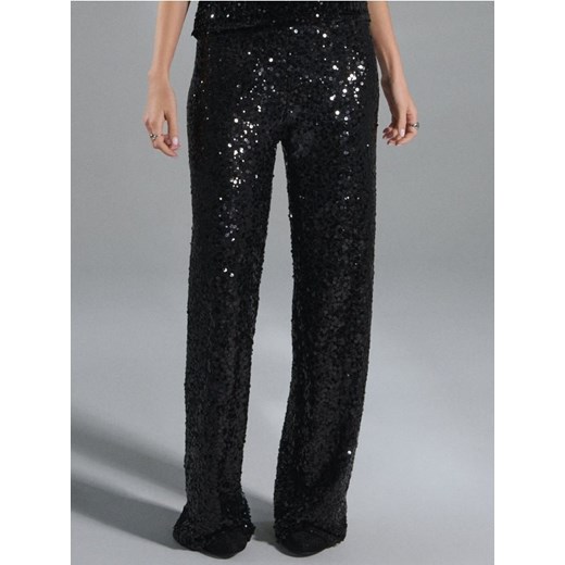 Sinsay - Spodnie wide leg z błyszczącymi cekinami - czarny ze sklepu Sinsay w kategorii Spodnie damskie - zdjęcie 187610077