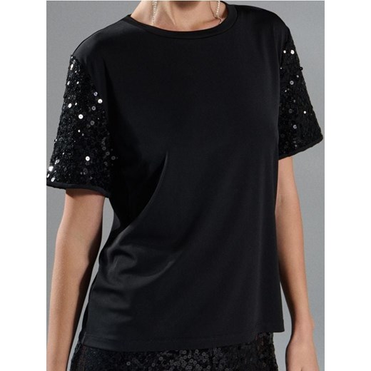 Sinsay - Koszulka z połyskującymi cekinami - czarny ze sklepu Sinsay w kategorii Bluzki damskie - zdjęcie 187610098