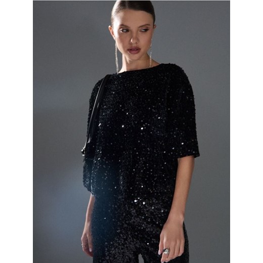 Sinsay - Bluzka z połyskującymi cekinami - czarny Sinsay XS Sinsay