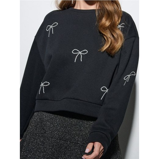 Sinsay - Bluza crewneck ze wzorem w kokardy - czarny ze sklepu Sinsay w kategorii Bluzy damskie - zdjęcie 187610175