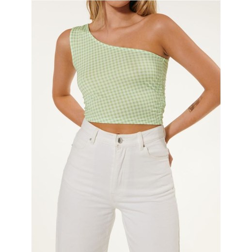 Sinsay - Crop top na jedno ramię w kratę - zielony ze sklepu Sinsay w kategorii Bluzki damskie - zdjęcie 187610177