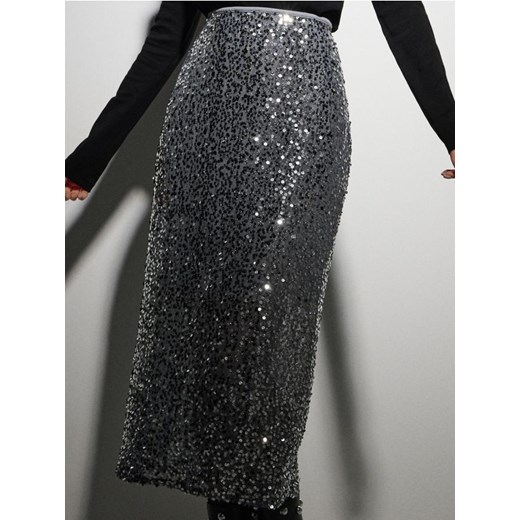 Sinsay - Spódnica ołówkowa z połyskującymi cekinami - srebrny ze sklepu Sinsay w kategorii Spódnice - zdjęcie 187610208