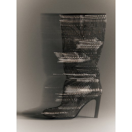 Reserved - Kozaki z błyszczącymi aplikacjami - srebrny ze sklepu Reserved w kategorii Kozaki damskie - zdjęcie 187611049