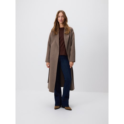 Reserved - Longsleeve z merceryzowanej bawełny - ciemnobrązowy ze sklepu Reserved w kategorii Bluzki damskie - zdjęcie 187611086