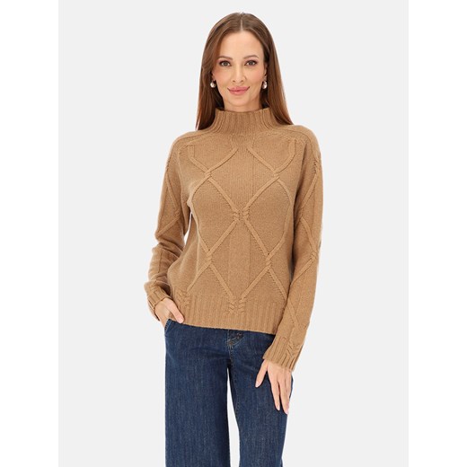 Camelowy półgolf damski z ozdobnym wzorem L’AF Molly M Eye For Fashion