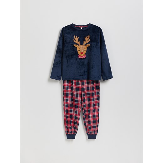Reserved - Świąteczna piżama z reniferem - granatowy ze sklepu Reserved w kategorii Piżamy dziecięce - zdjęcie 187612729