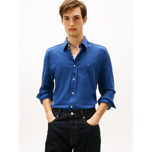 Tommy Hilfiger Męska koszula casual Mężczyźni Regular Fit Bawełna niebieski jednolity ze sklepu vangraaf w kategorii Koszule męskie - zdjęcie 187613967
