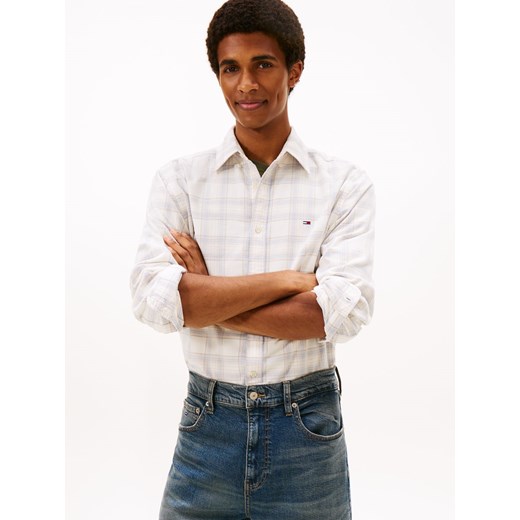 Tommy Jeans Męska koszula casual Mężczyźni Regular Fit Bawełna biały w kratkę ze sklepu vangraaf w kategorii Koszule męskie - zdjęcie 187613968