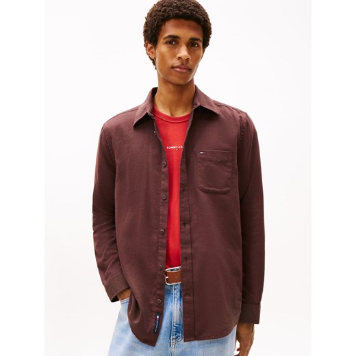 Tommy Jeans Męska koszula casual Mężczyźni Regular Fit Bawełna czekoladowy jednolity ze sklepu vangraaf w kategorii Koszule męskie - zdjęcie 187613969