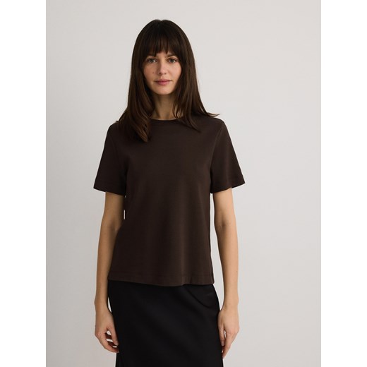 Reserved - T-shirt z bawełny merceryzowanej - brązowy ze sklepu Reserved w kategorii Bluzki damskie - zdjęcie 187614067
