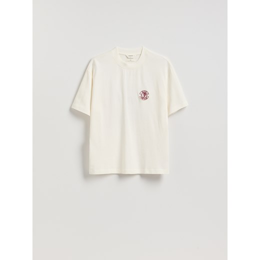 Reserved - T-shirt boxy z nadrukiem na plecach - złamana biel ze sklepu Reserved w kategorii T-shirty męskie - zdjęcie 187614099