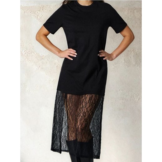 Sinsay - Długa sukienka z koronkowym dołem - czarny Sinsay XS Sinsay