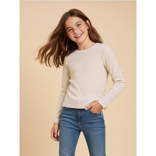 Sinsay - Bluzka z grubej prążkowanej dzianiny - beżowy ze sklepu Sinsay w kategorii Bluzki dziewczęce - zdjęcie 187615376