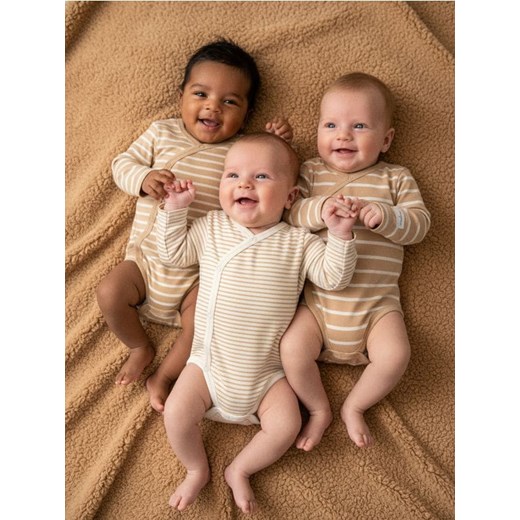 Sinsay - Bawełniane body w paski 3 pack - kremowy ze sklepu Sinsay w kategorii Odzież dla niemowląt - zdjęcie 187615536