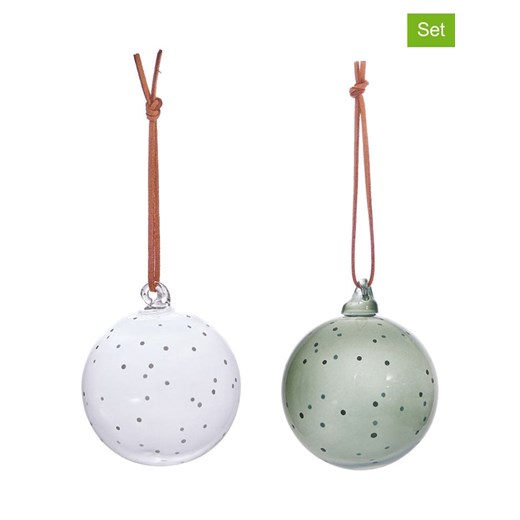 OYOY living design Bombki (2 szt.) w kolorze białym i zielonym - Ø 7 cm ze sklepu Limango Polska w kategorii Dekoracje bożonarodzeniowe - zdjęcie 187617475