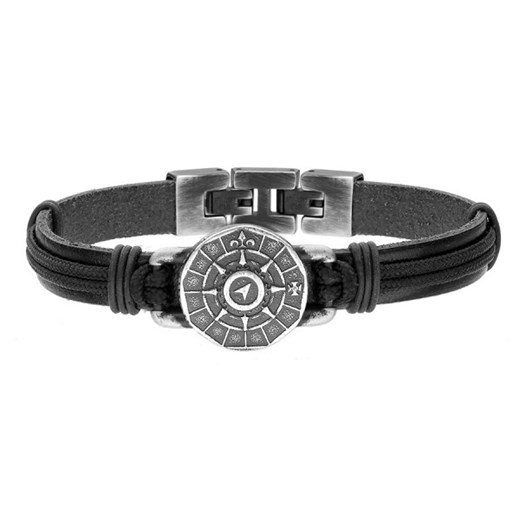 Czarny skórzany pasek męska bransoletka antyczna z różą wiatrów, kompasem ze sklepu manoki.pl w kategorii Bransolety - zdjęcie 187618835