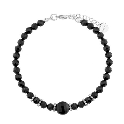 Damska bransoletka z czarnymi kulkami i monetą z turmalinu srebrna ze stali szlachetnej ze sklepu manoki.pl w kategorii Bransoletki - zdjęcie 187618836