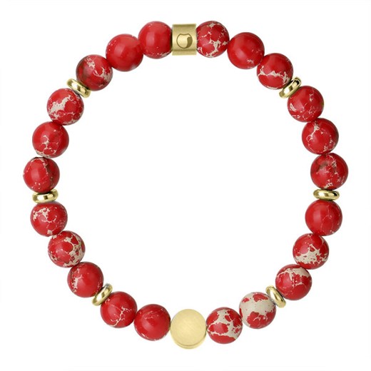 Męska bransoletka czerwony jaspis z pozłacanym charmsem pastylką do graweru personalizacji ze sklepu manoki.pl w kategorii Bransolety - zdjęcie 187618837