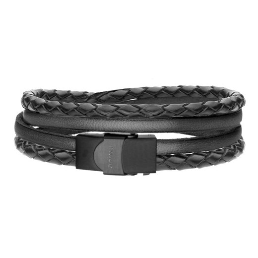 Męska bransoletka z plecionego rzemienia i czarnych pasków skóry naturalnej z matowym zapięciem ze sklepu manoki.pl w kategorii Bransolety - zdjęcie 187618838