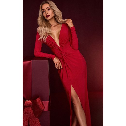 Długa sukienka z rozcięciem maxi czerwona M840, Kolor czerwony, Rozmiar L, MOE ze sklepu Intymna w kategorii Sukienki - zdjęcie 187621568