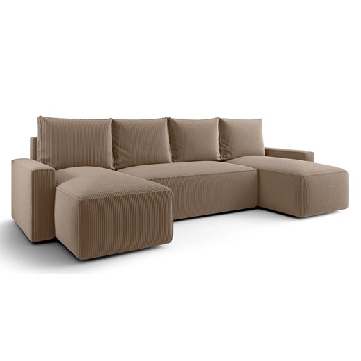 Beżowy sztruksowy narożnik rozkładany z pojemnikiem W6-N88 ze sklepu Edinos.pl w kategorii Narożniki - zdjęcie 187621699