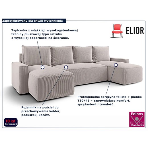 Jasnobeżowy narożnik z funkcją spania i pojemnikiem N9-P05 ze sklepu Edinos.pl w kategorii Narożniki - zdjęcie 187621727