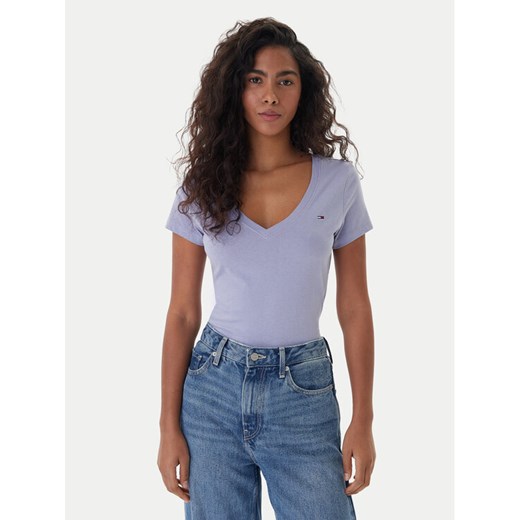 Tommy Jeans T-Shirt DW0DW20458 Niebieski Slim Fit ze sklepu MODIVO w kategorii Bluzki damskie - zdjęcie 187622658