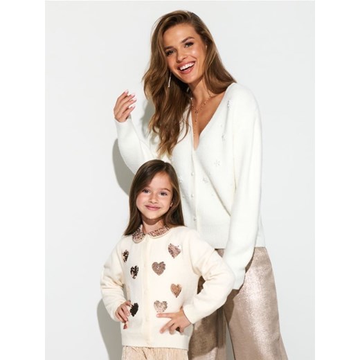 Sinsay - Bawełniana bluzka z połyskującymi cekinami - kremowy ze sklepu Sinsay w kategorii Bluzki dziewczęce - zdjęcie 187623587