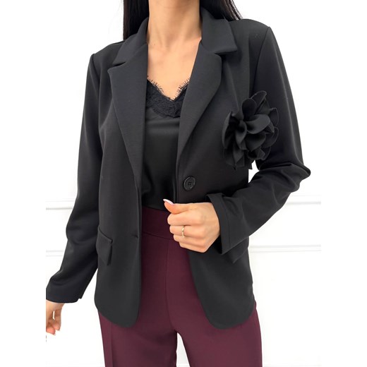 Czarna Marynarka z Ozdobną Broszką ze sklepu ModnaKiecka.pl w kategorii Marynarki damskie - zdjęcie 187623726
