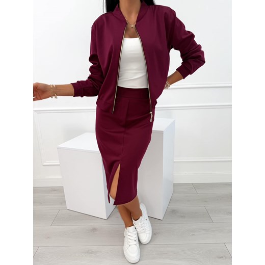 Bordowy Dresowy Komplet ze Spódnicą Modnakiecka.pl 38 wyprzedaż ModnaKiecka.pl