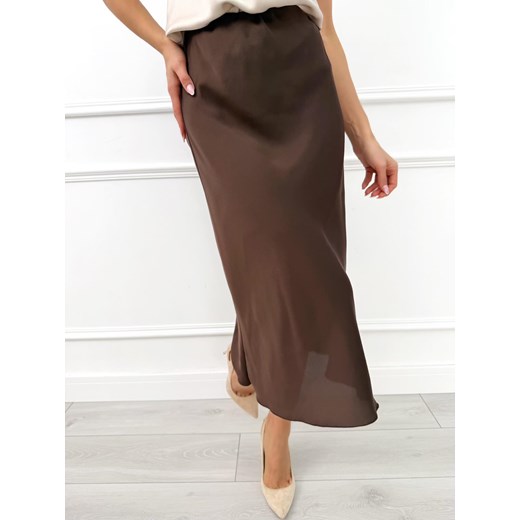 Brązowa Satynowa Spódnica Midi ze sklepu ModnaKiecka.pl w kategorii Spódnice - zdjęcie 187623736