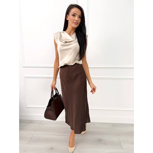 Brązowa Satynowa Spódnica Midi Modnakiecka.pl 46 wyprzedaż ModnaKiecka.pl