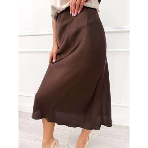 Brązowa Satynowa Spódnica Midi Modnakiecka.pl 40 promocyjna cena ModnaKiecka.pl
