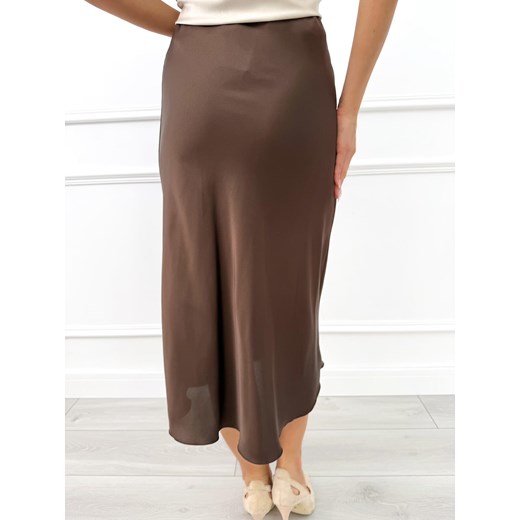 Brązowa Satynowa Spódnica Midi Modnakiecka.pl 38 okazyjna cena ModnaKiecka.pl