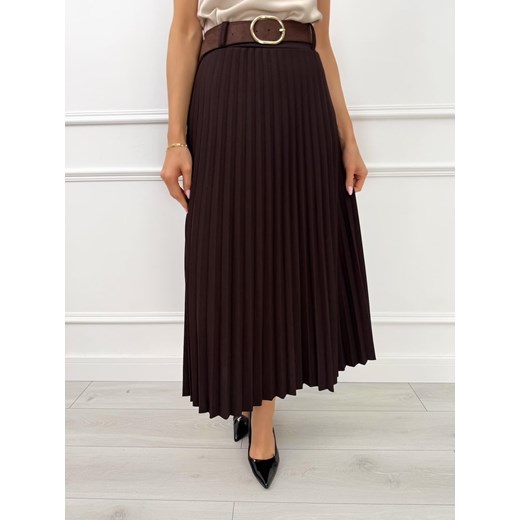 Czekoladowa Plisowana Spódnica Midi ze sklepu ModnaKiecka.pl w kategorii Spódnice - zdjęcie 187623777