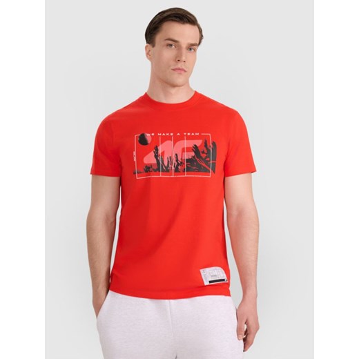 Męski t-shirt z nadrukiem 4F 4FRAW25TTSHM3298 - czerwony ze sklepu Sportstylestory.com w kategorii T-shirty męskie - zdjęcie 187623949