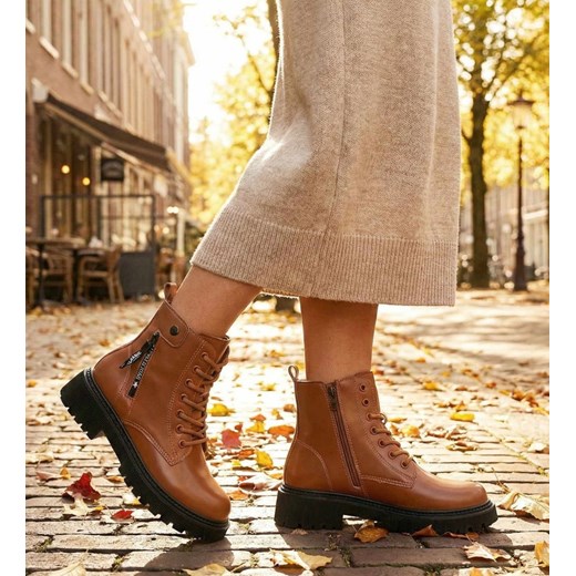 Zimowe brązowe botki trapery /E10-3 18526 T385/ ze sklepu Pantofelek24.pl w kategorii Botki - zdjęcie 187625407