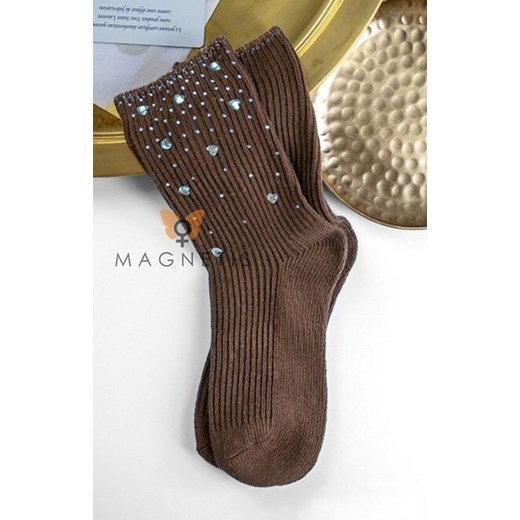 Bawełniane skarpety damskie brązowe QR-5018 Serduszka Dżety, Kolor brązowy, Rozmiar uniwersalny, Magnetis ze sklepu Primodo w kategorii Skarpetki damskie - zdjęcie 187626045