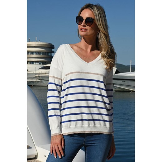 Bleu d&apos;Azur Sweter &quot;Saint Malo&quot; w kolorze biało-niebieskim ze sklepu Limango Polska w kategorii Swetry damskie - zdjęcie 187627236