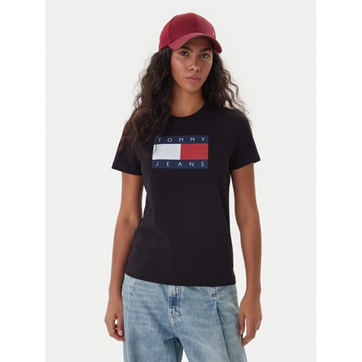 Tommy Jeans T-Shirt Flag DW0DW22562 Czarny Regular Fit ze sklepu MODIVO w kategorii Bluzki damskie - zdjęcie 187630158