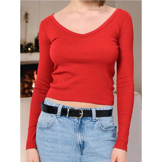 Sinsay - Koszulka z długimi rękawami - czerwony ze sklepu Sinsay w kategorii Bluzki damskie - zdjęcie 187630507