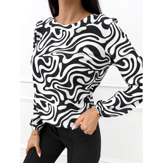 Biało-Czarna Bluzka ze Wzorem ze sklepu ModnaKiecka.pl w kategorii Bluzki damskie - zdjęcie 187630547