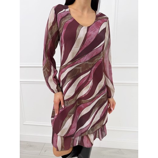 Bordowa Wzorzysta Sukienka z Dekoltem V ze sklepu ModnaKiecka.pl w kategorii Sukienki - zdjęcie 187630559