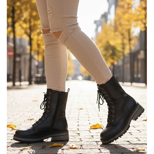 Czarne zimowe ocieplane botki glany /G12-1 18537 G384/ ze sklepu Pantofelek24.pl w kategorii Botki - zdjęcie 187630817