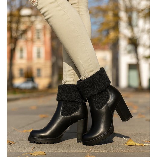 Czarne zimowe botki na słupku /E1-1 18562 G284/ ze sklepu Pantofelek24.pl w kategorii Botki - zdjęcie 187630887