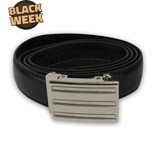 Pasek ze SKÓRY NATURALNEJ, Czarny, Automatyczna Klamra, Elegancki- Do 125 cm -Paolo Scali PSPSC0019 ze sklepu JegoSzafa.pl w kategorii Paski męskie - zdjęcie 187630979