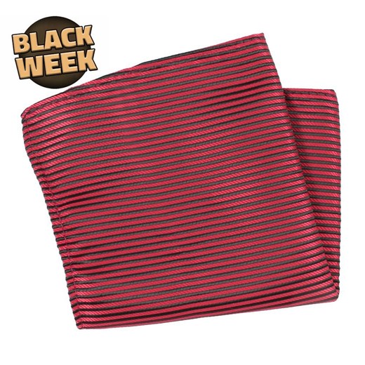 Poszetka, Czerwono-Czarna w Paski, Prążki, Męska, Elegancka -HIS STORY POSZHSTR0025 ze sklepu JegoSzafa.pl w kategorii Poszetki i butonierki - zdjęcie 187630989