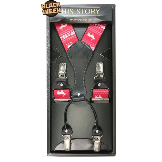 Świąteczne Szelki - Czerwone we Wzór Norweski - HIS STORY SZHSTR0107 ze sklepu JegoSzafa.pl w kategorii Szelki - zdjęcie 187630995