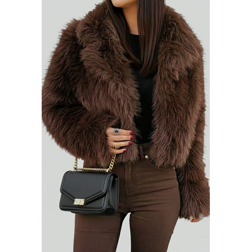hit krótkie futerko lama z kołnierzem - czekoladowe brązowe ze sklepu STYLOWO w kategorii Futra damskie - zdjęcie 187631006